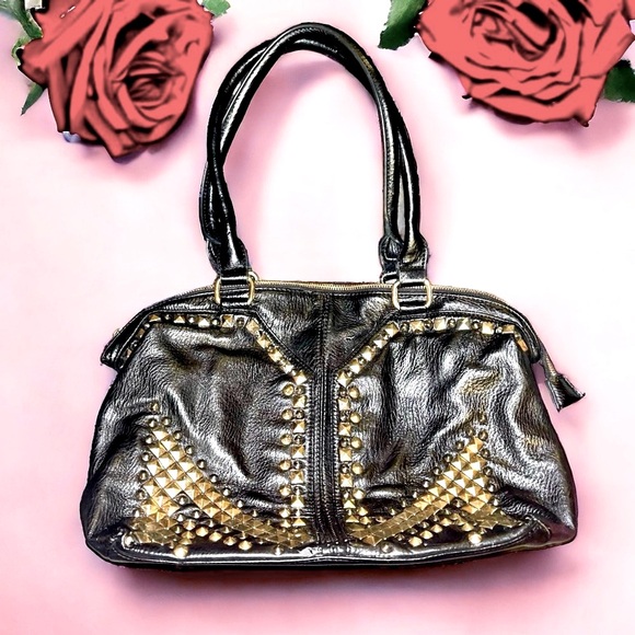 Boho Embellished Studded Beaded Black Faux Leather Western Shoulder Bag - Picture 1 of 16